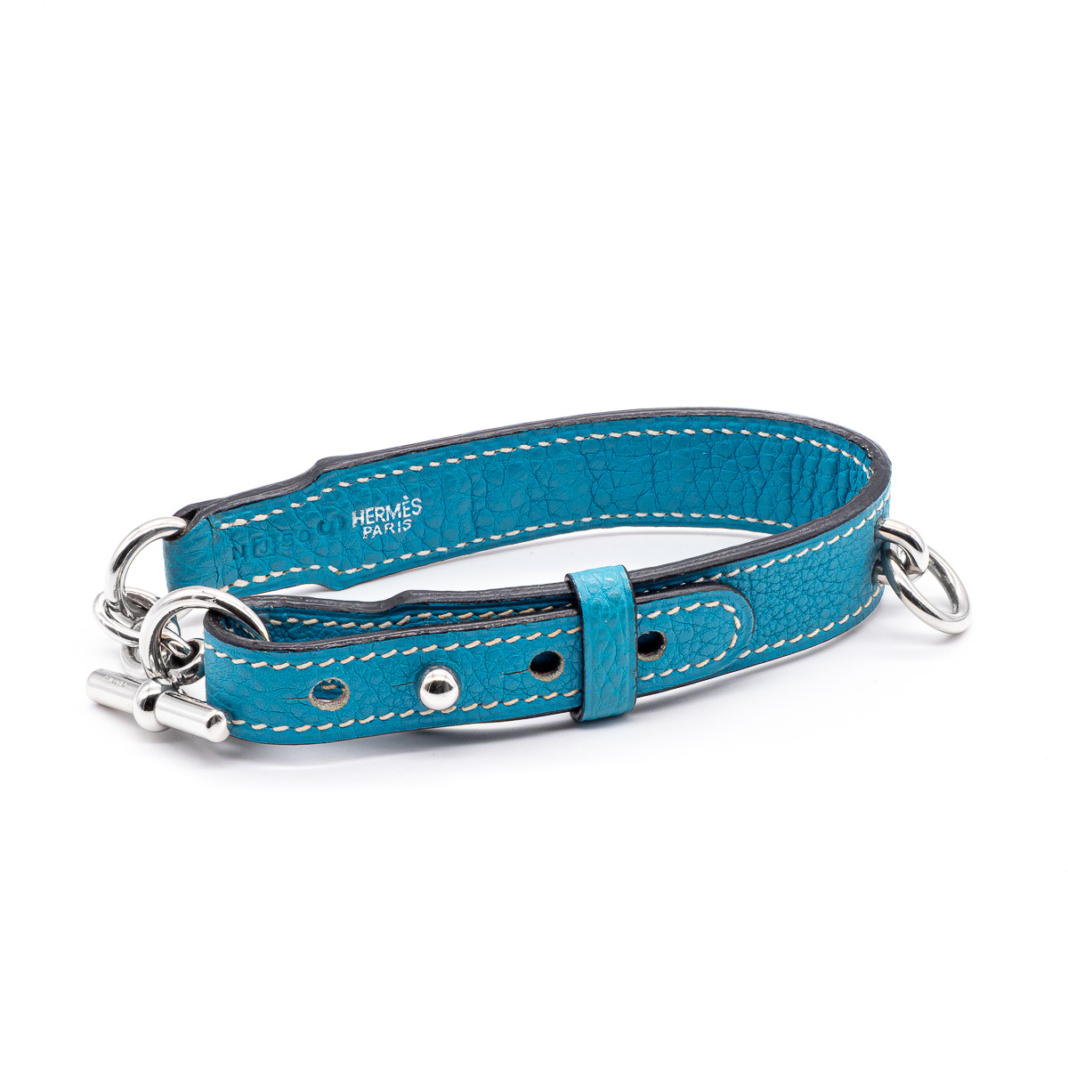 Collier pour chien Hermes en cuir Clemence bleu.-0