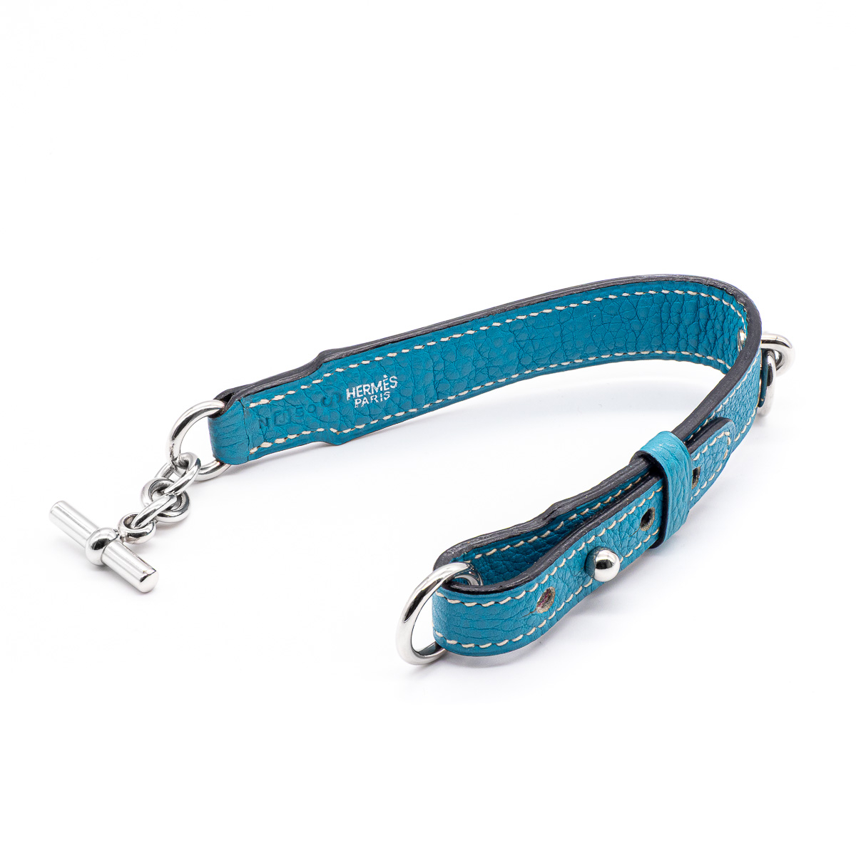 Collier pour chien Hermes en cuir Clemence bleu.-21381
