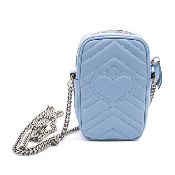 Pochette Gucci en cuir matelassé bleu GG Marmont Mini-21409