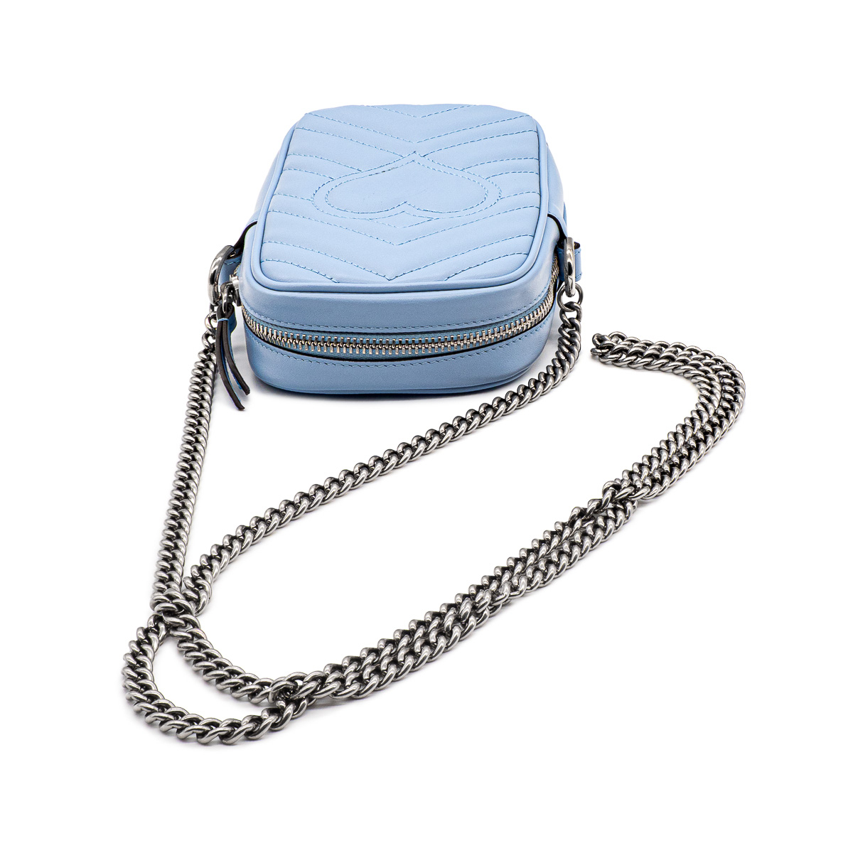 Pochette Gucci en cuir matelassé bleu GG Marmont Mini-21407