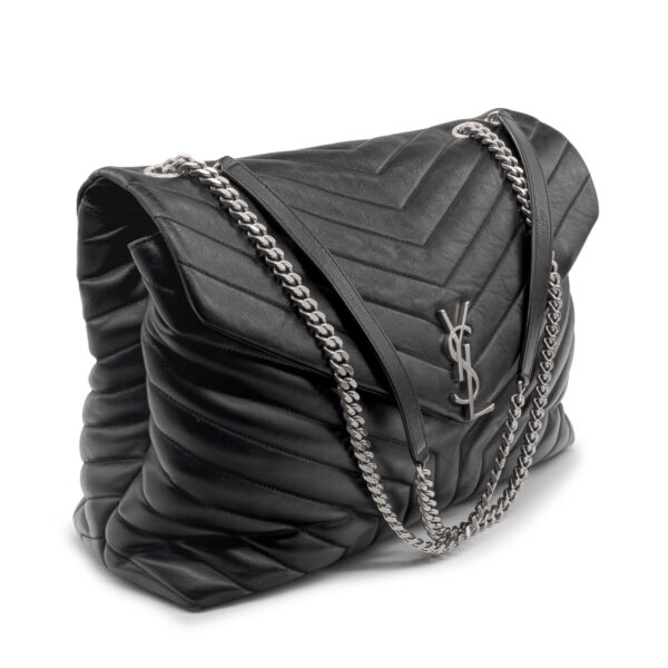 Sac bandoulière Saint Laurent Loulou grand modèle en cuir matelassé chevrons noir-0 Sac bandoulière Saint Laurent Loulou grand modèle en cuir matelassé chevrons noir-0