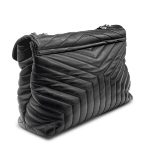 Sac bandoulière Saint Laurent Loulou grand modèle en cuir matelassé chevrons noir-21412