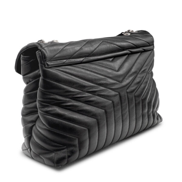 Sac bandoulière Saint Laurent Loulou grand modèle en cuir matelassé chevrons noir-21412