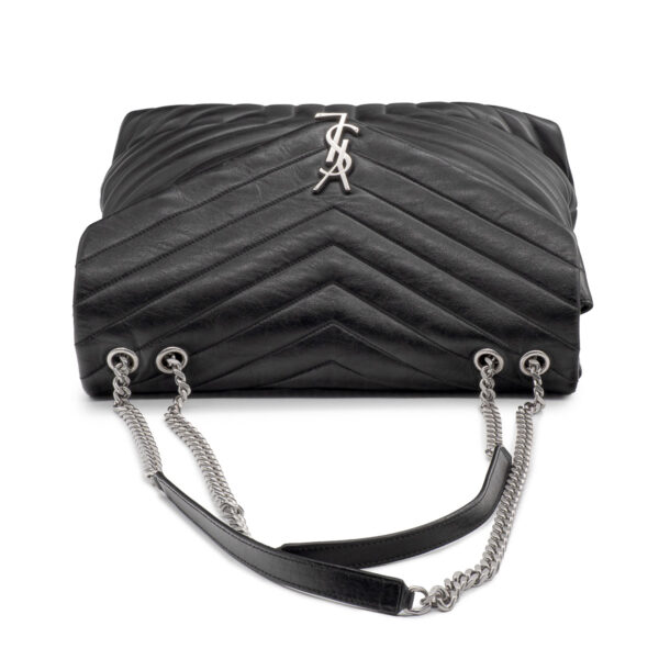 Sac bandoulière Saint Laurent Loulou grand modèle en cuir matelassé chevrons noir-21413