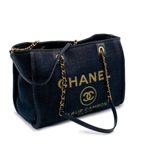 Sac Cabas Chanel Collector Deauville 19A en toile marine et lurex doré-0 Sac Cabas Chanel Collector Deauville 19A en toile marine et lurex doré-0