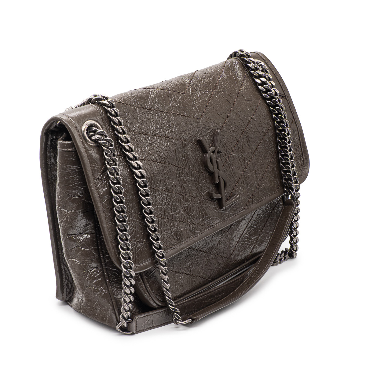 Sac Saint-Laurent Niki medium en cuir vieilli vert kaki-0