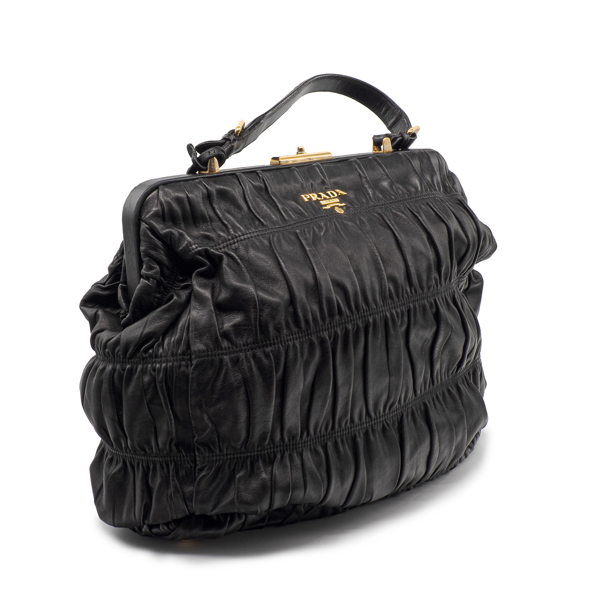 Sac Prada Pleated Grand modèle en cuir souple noir-0