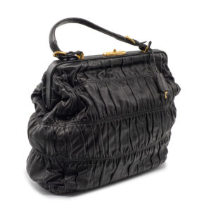 Sac Prada Pleated Grand modèle en cuir souple noir-21400