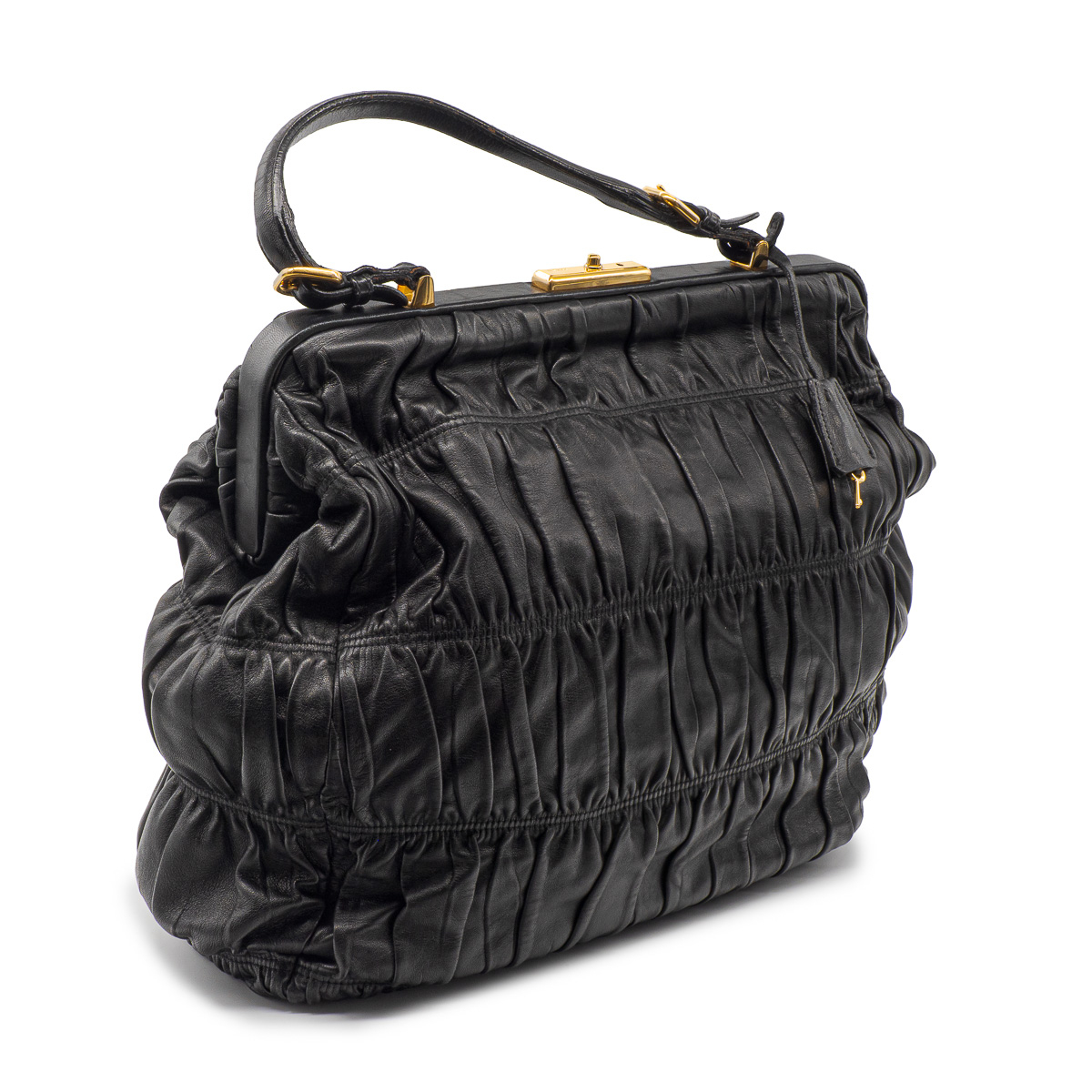 Sac Prada Pleated Grand modèle en cuir souple noir-21400