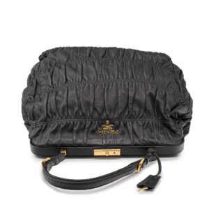 Sac Prada Pleated Grand modèle en cuir souple noir-21402