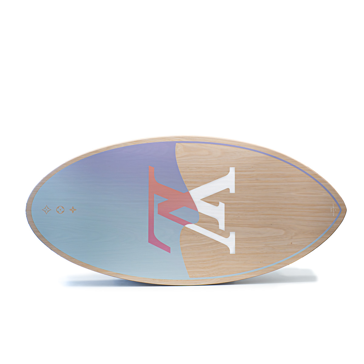 Planche Skimboard Louis Vuitton en bois, degradé de bleu et rose-0