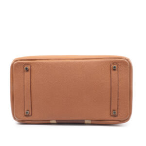 Hermes sac Birkin 35 Edition Limité Club en cuir Clemence gold, rouge basque et lézard couleur lin. – Image 4