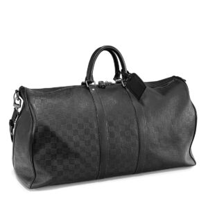 Sac Louis Vuitton Keepall 55 en cuir Infini Damier noir – Image 4