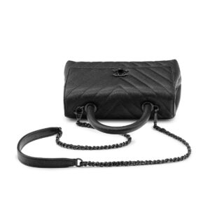 Sac Chanel Coco Handle Édition Limitée All Black Cuir Caviar Chevrons – Image 4